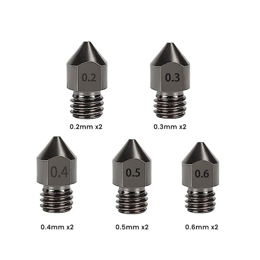 Hardened Steel MK8 Nozzles, Upgraded Tungsten All Metal Extruder Nozzles 0.2mm, 0.3mm, 0.4mm, 0.5mm, 0.6mm[10 PCS Total]